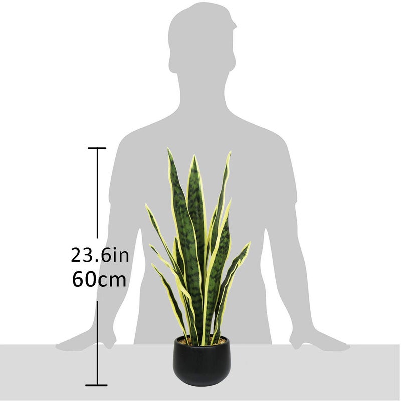Ollain Artificial Snake Plant with Potted 23.6" Fake Plastic Sansevieria Faux Plants in Pot for Outdoor Window Box Verandah Planter Indoor Outside Home Garde Office Room Gardening Decoration - Image 4